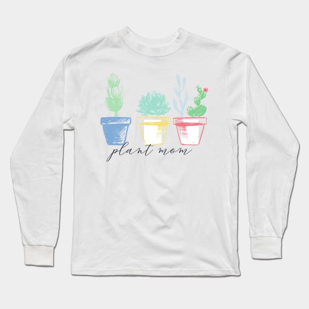 Plant Mom Triple Plants Long Sleeve T-Shirt by annmariestowe